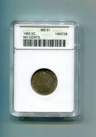 1883 Anacs Ms 61 No Cents Liberty V Nickel photo
