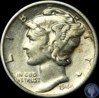1944 S Silver Mercury Dime Uncirculated Split Bands C40 photo