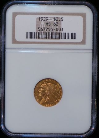 1929 $2.  50 Gold Indian Head - Ngc Ms62 photo
