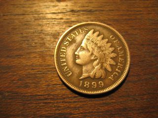 1899 Indian Head Penny 1 One Cent Better Coin Full Liberty & Diamonds photo
