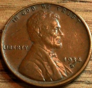 1934 - D Lincoln Wheat Cent Choice Au+++ About Uncirculated (234) photo