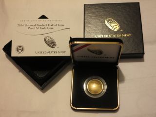 2014 Baseball Hof Proof Gold $5 Coin W/ Is photo