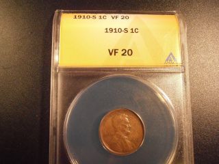 1910 S Lincoln Cent - Anacs Certified Vf20 photo