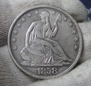 1858 Seated Liberty Half Dollar.  Detail (499) photo