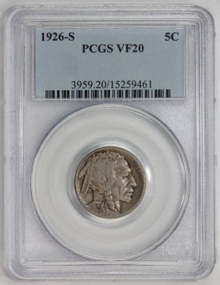 1926 S Buffalo Nickel Vf 20 Pcgs (9461) photo