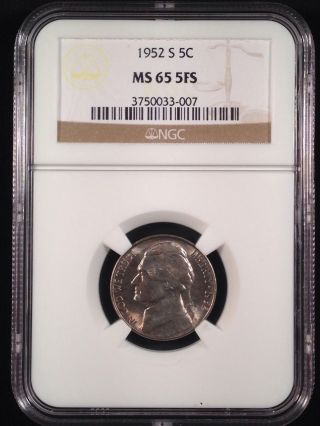 1952 - S Jefferson Nickel Five Cent Ngc Ms65 5fs   3750033 - 007 photo