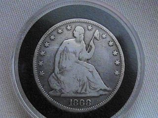1868 P Seated Liberty Silver Half Dollar Coin Vf photo