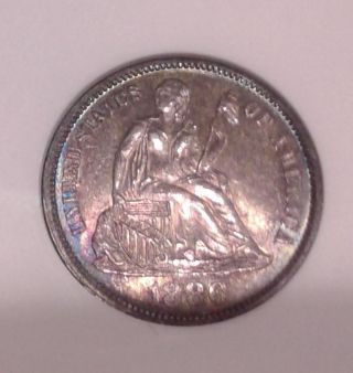 1886 P Seated Dime Anacs Ms 63,  Awesome Multi Color Toning And Luster photo
