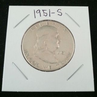 1951 S Ben Franklin 90% Silver Half Dollar.  900 Fine Silver & Usa photo