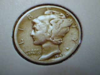 1943 - D Mercury Dime Us Silver 10c.  Coin photo