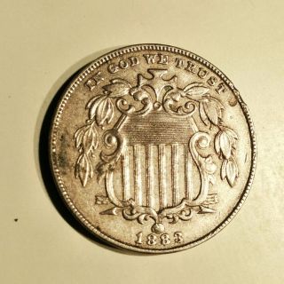 1883 Shield Nickel Brilliant Ef+ With Au Details photo
