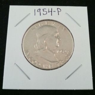 1954 P Ben Franklin 90% Silver Half Dollar.  900 Fine Silver & Usa photo