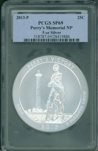 2013 - P Perry Victory Memorial Np America Atb 5 Oz.  Silver Pcgs Sp69 photo