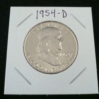 1954 D Ben Franklin 90% Silver Half Dollar.  900 Fine Silver & Usa photo