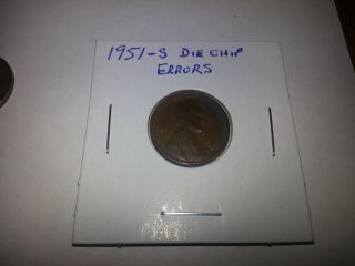 Awesome Hard To Find 1951 - S Die Chip Error Cent Plus Bu Mystery Bonus Coin photo