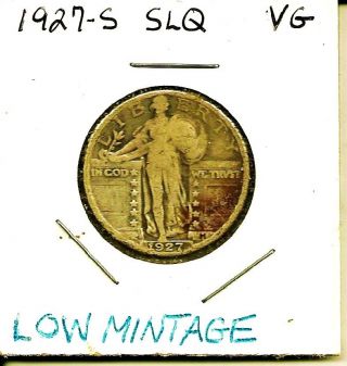 1927 - S Standing Liberty Silver Quarter Rare Low Mintage Date photo