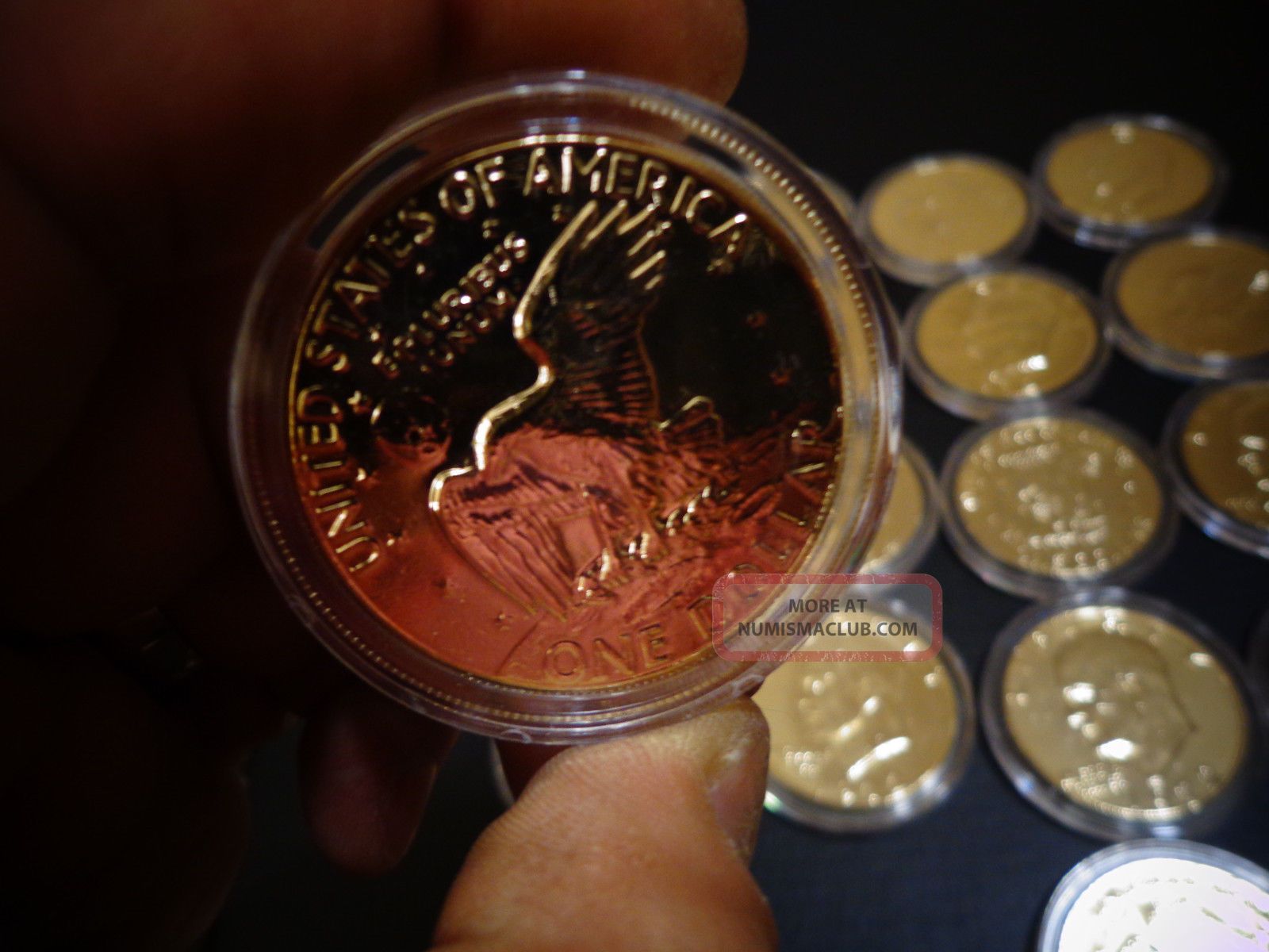 2 EISENHOWER IKE DOLLAR *Moon Landing of Apollo 11*24 KT GOLD PLATED-IN CAPSULE