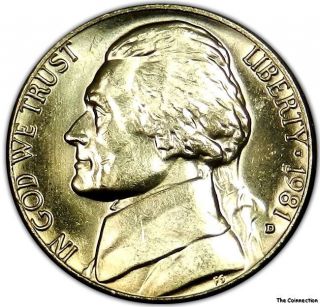 1981 D Gem Bu Unc Jefferson Nickel 5c Us Coin Subtle Toning Very Lustrous F177 photo