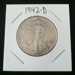 1942 D Walking Liberty 90% Silver Half Dollar.  900 Fine Silver & Usa Ship ' N photo