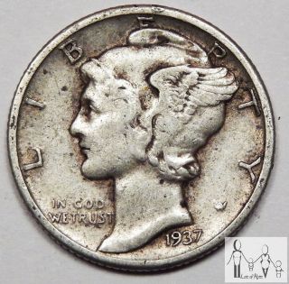 1937 (p) Extremely Fine Xf Winged Liberty Mercury Dime 10c Us Coin X photo