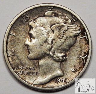 1941 D Extremely Fine Xf Winged Liberty Mercury Dime 10c Us Coin X photo