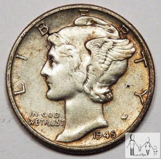 1945 (p) Extremely Fine Xf Winged Liberty Mercury Dime 10c Us Coin X photo