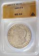 1884 - O Morgan Silver Dollar Coin Anacs Ms64 Dollars photo 2