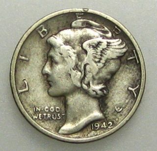 1942 S Mercury Silver Dime Fine (b02) photo