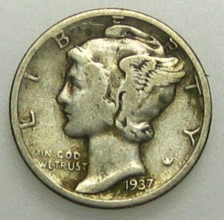 1937 Mercury Silver Dime Fine (b04) photo