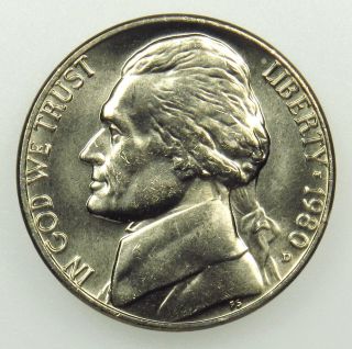 1980 D Uncirculated Jefferson Nickel (b04) photo