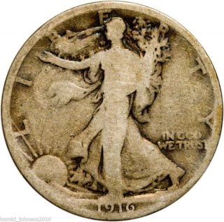 1916 50c Silver Walking Liberty Half G - G+ Better Date photo