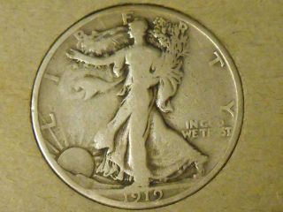 1919s Walking Liberty Half Dollar Vg Very Good Full 4 Figure Solid Ref 18 photo
