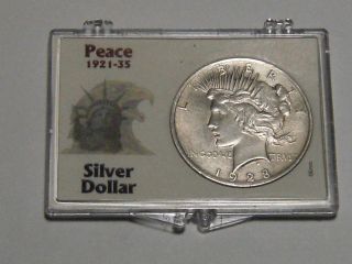 1923 Silver Peace Dollar In A Snap Lock Case (bu) 5457a photo