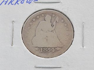 1854 - P Seated Liberty Quarter With Arrows 90% Silver U.  S.  Coin C4170l photo