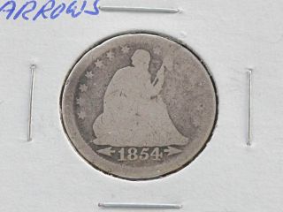 1854 - P Seated Liberty Quarter With Arrows 90% Silver U.  S.  Coin C4165l photo