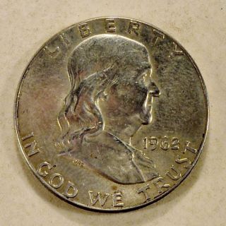 1962 P Franklin Half Dollar - 90% Silver - Circulated - Coin In photo