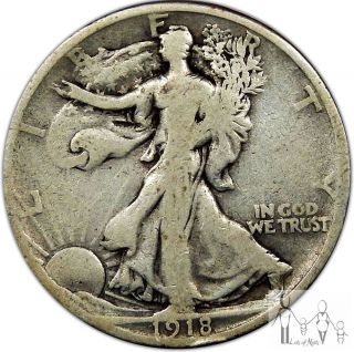1918 S Very Good Vg Walking Liberty Silver Half Dollar 50c Us Coin A38 photo