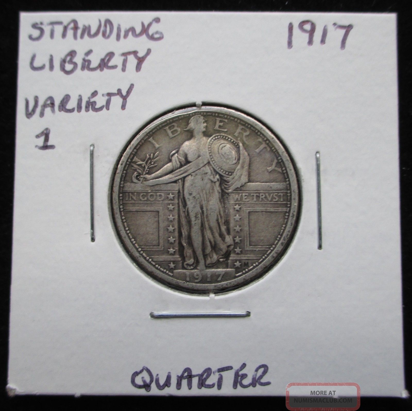 1917 Variety 1 Standing Liberty Silver Quarter Circulated Silver Coin