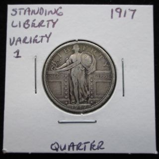 1917 Variety 1 Standing Liberty Silver Quarter Circulated Silver Coin photo