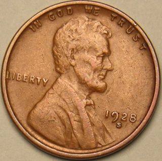 1928 S Lincoln Wheat Penny,  Less Than 18 Million Made,  Aa - 980 photo
