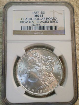 1887 Morgan Silver Dollar Ngc Ms64 Olathe Hoard Frosty White photo