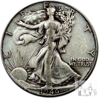 1946 (p) Very Fine Vf Walking Liberty Silver Half Dollar 50c Us Coin A53 photo