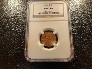 1954 - S Lincoln Wheat Cent Ngc Ms - 67 Rd Very With Great Red Tone - Discount photo