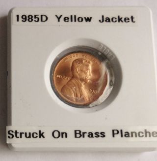 1985 D Lincoln Cent Brass Plating Error - So - Called Yellow Jacket - - Bu photo