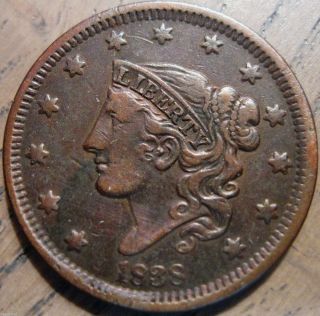 1838 Coronet Head Large Cent N.  3 R1 732 photo