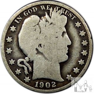 1902 (p) Good Barber Silver Half Dollar 50c Us Coin A16 photo