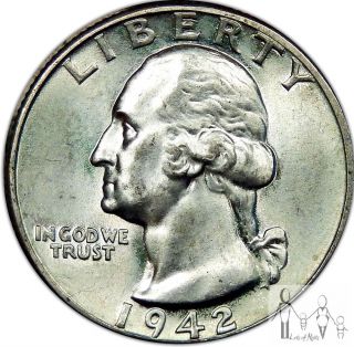 1942 (p) Bu Unc Washington Silver Quarter 25c Us Coin B66 photo