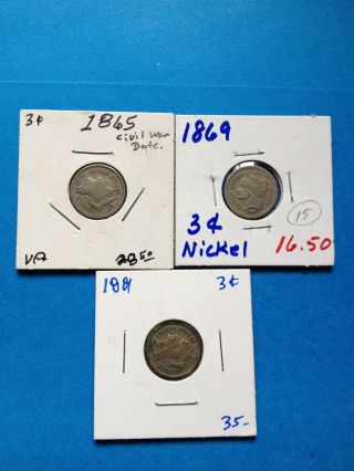 1865,  1869,  & 1881 Three Cent Nickels photo