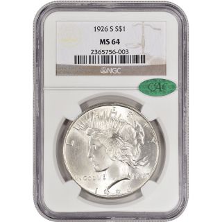1926 - S Us Peace Silver Dollar $1 - Ngc Ms64 - Cac Verified - Flashy Luster photo