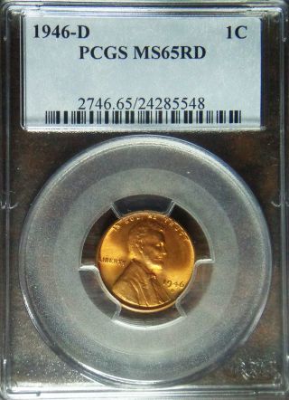 1946 - D Lincoln Cent Wheat Cent Pcgs Ms - 65 Rd 1c Red Wheat Penny photo
